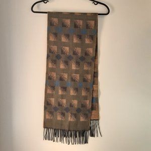 🌞 Hunt Club Cashmink Scarf, Plaid Tan Brown Blue, Oblong